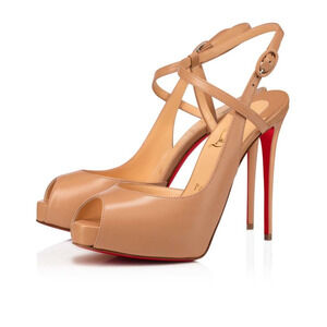 Christian Louboutin Jenlove Alta Leather Platform Slingback Pumps Beige EU 36.5